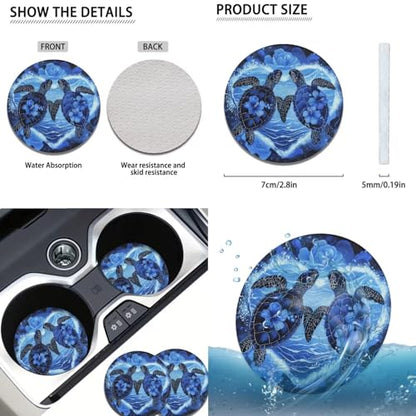Blue Sea Turtle Car Seat Cover Set for Front and Rear with Steering Wheel Cover 12 Piece Headrest Covers Cup Coasters Armrest Pad Car Accessories Set for Cars Seat Covers - color: Blue Sea Turtle