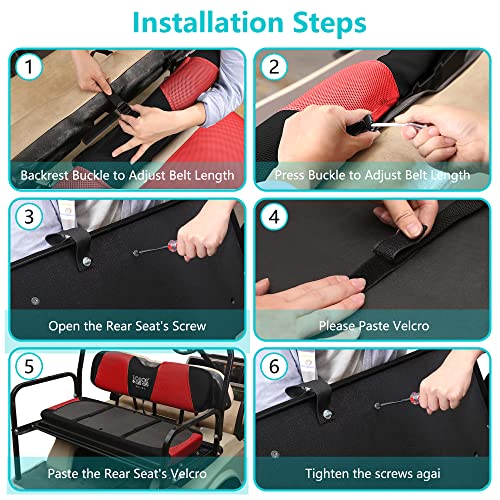10L0L Golf Cart Seat Covers, Super Comfort Cooler Than Vinyl Seat Cover, Front and Rear Seat Cover for Yamaha EZGO Club Car, No Drilling Breathable Mesh Bench Seat Blanket, Machine Washable - color: Red + Black, style: Rear Seat - Universal for Yamaha EZG