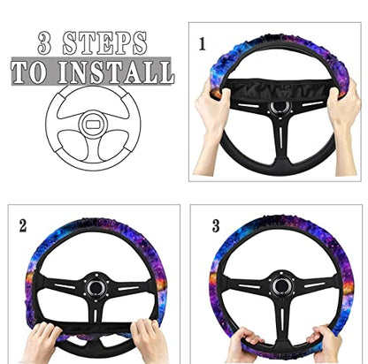 AFPANQZ Nebula Galaxy Design Steering Wheel Covers 14-15" inch Universal Fit Most Car Sedans SUVs Comfort Grip Comfortable Handmade Neoprene Breathable Steering Wheel Protector Blue Purple - color: Galaxy purple blue