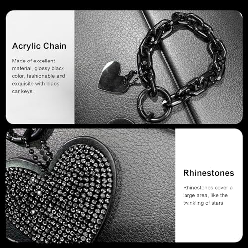 1 PC Cute Heart Keychains, Pretty Bling Key Chain Accessories, Heart Shape Key Chain with Sparkly Rhinestones for Car Keys Purse Charms Handbag Backpack Accessories (Black)