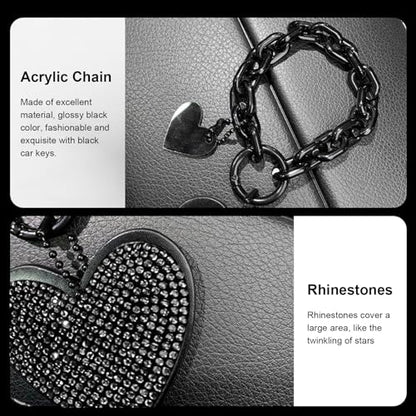 1 PC Cute Heart Keychains, Pretty Bling Key Chain Accessories, Heart Shape Key Chain with Sparkly Rhinestones for Car Keys Purse Charms Handbag Backpack Accessories (Black)