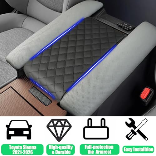 Center Console Cover for Toyota Sienna 2021-2025 2026 - Premium PU Leather Armrest Pad with Extra Padding, Scratch-Resistant & Stylish for Sienna 2021-2024 2025 2026 Interior Accessories - size: 2) 21-26 |Sienna| Cool Box Cover,+Thick Size