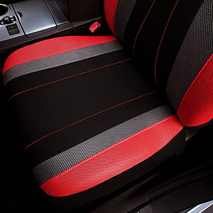 Flying Banner car seat Covers Full Set All Air Mesh Breathable Man Lady Airbag Compatible Rear Bench Split 40/60 50/50 60/40 Truck Pick Up (Full Set - Low Back, Black Gray Red) - color: Black Gray Red