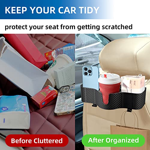 3-in-1 Car Headrest Backseat Organizer with 3.7" Backseat Cup Holder for Car, Seat Back Organizer with Hooks (2pc) - size: 2-PACKS