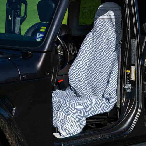 2 Pack Car Seat Towel Covers, Sweat Protector for Front Seats, Premium Thickened Microfiber with Boho Geometric, Breathable & Quick Dry, Slip-on Headrest Pocket for Gym, Beach, Running (Royal Blue) - color: Royal Blue