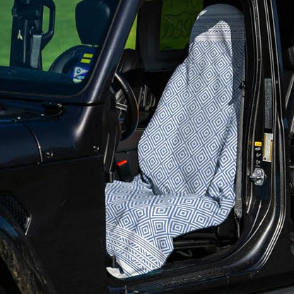 2 Pack Car Seat Towel Covers, Sweat Protector for Front Seats, Premium Thickened Microfiber with Boho Geometric, Breathable & Quick Dry, Slip-on Headrest Pocket for Gym, Beach, Running (Royal Blue) - color: Royal Blue