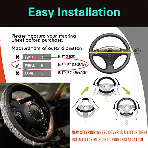 Bling Bling Comfy Steering Wheel Cover with Jumbo Crystal Rhinestones, Anti-Slip Diamond Leather, Universal 15 Inch (Red) - color: 6.Red, size: Medium(Standard) Size[14 1/2''-15'']