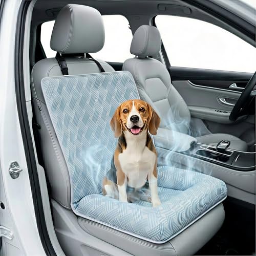 Premium Cooling Dog Car Seat Mat for Small & Medium Dogs, Breathable Puppy Car Seat for Front & Back Seat Travel, Cool-to-Touch Washable Pet Travel Lounge Mat with Supportive Bolster