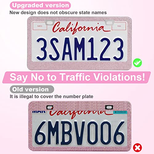 QUANQIUFEI 2 Pack Bling License Plate Frames for Women, Sparkly Rhinestone Diamond Car Accessories with Glitter Crystal Caps (Pink) - color: Pink