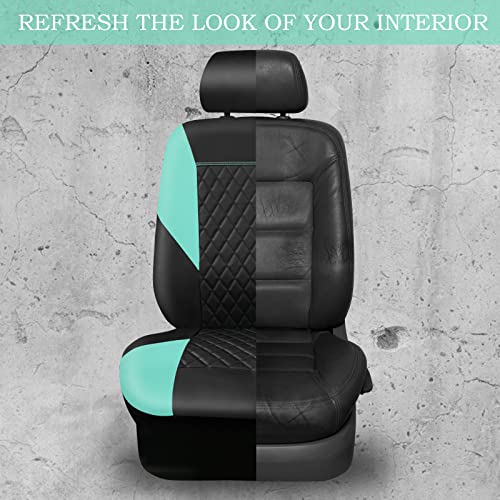 CAR PASS Mint Leather Seat Covers Full Set-Universal Quilting Cute Girly Car Seat Cover with 5mm Composite Sponge Inside,Airbag Compatible,2zipper Bench for Most Sedan,SUV,Truck(Full Set,Mint) - color: Black and Mint, size: Full Set (Front and Rear)