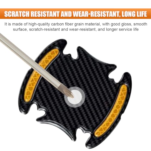 BDZMC 8PCS Car Door Handle Protector Stickers, 3D Carbon Fiber Paint Guard Cover, Outdoor Safety Warning Reflective Protective Films, Car Door Handle Scratch Protector for Most Cars (Yellow)
