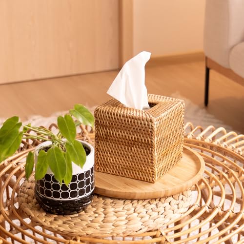 2 Pack Rattan Tissue Box Cover Square, Hand Woven Wicker Tissue Holder, 5.5 x 5.5 X 5.7 inch, Natural - color: Natural, size: Square (5.7"H) (Set of 2)