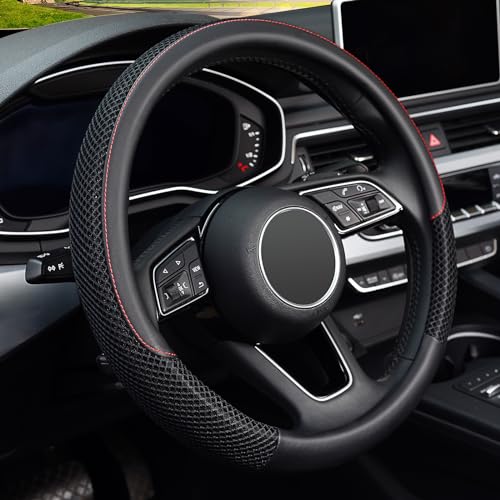 16 inch Steering Wheel Cover, Black Microfiber Leather Viscose, Breathable, Compatible for F150 F250 F350 Ram 4Runner Tacoma Tundra Range Rover - color: black, size: Large size[15.5''-16'']