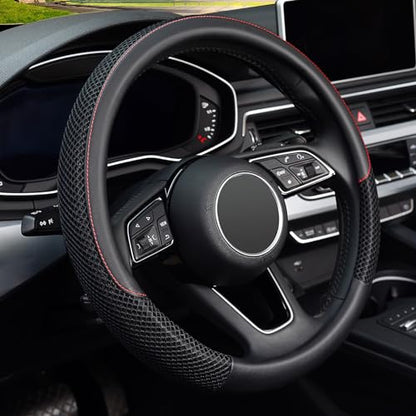 16 inch Steering Wheel Cover, Black Microfiber Leather Viscose, Breathable, Compatible for F150 F250 F350 Ram 4Runner Tacoma Tundra Range Rover - color: black, size: Large size[15.5''-16'']
