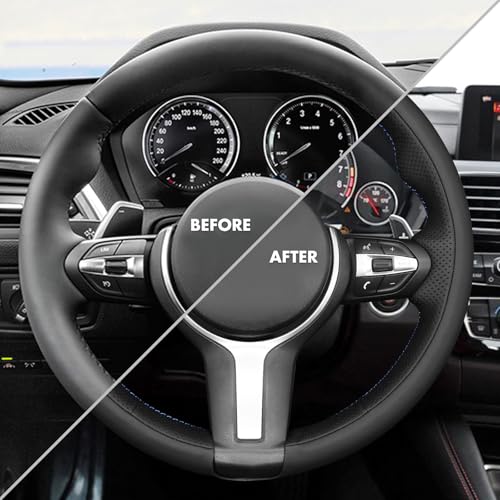 MEWANT Hand-Stitched Steering Wheel Cover for BMW (M Sport) F22 F23 F30 F34 F32 F33 F36 F10 F07 F12 F13 F06 F39 F25 F26 F15 F16, DIY Custom Fit Steering Wheel Wrap for BMW - color: 26:3D style:Microfiber leather