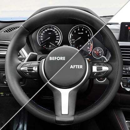 MEWANT Hand-Stitched Steering Wheel Cover for BMW (M Sport) F22 F23 F30 F34 F32 F33 F36 F10 F07 F12 F13 F06 F39 F25 F26 F15 F16, DIY Custom Fit Steering Wheel Wrap for BMW - color: 26:3D style:Microfiber leather