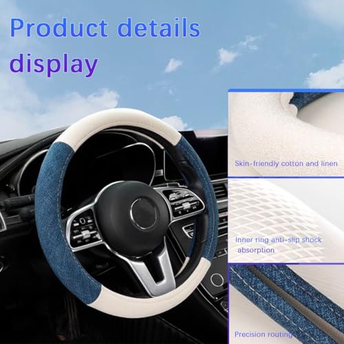 Zpana Car Steering Wheel Cover, 15" Linen Breathable Soft Anti-Slip Full Surround Vehicle Steering Wheel Protector, Automobile Interior Protection, Universal for Sedan Truck SUV (Beige) - color: Beige