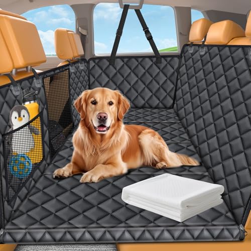 URPOWER Dog Car Seat Cover for Pets 100% Waterproof Seat Cover Hammock 600D Heavy Duty Scratch Proof Nonslip Durable Soft Back Seat Covers for Full Size Trucks - color: Matte Black, size: XL - 60" Length