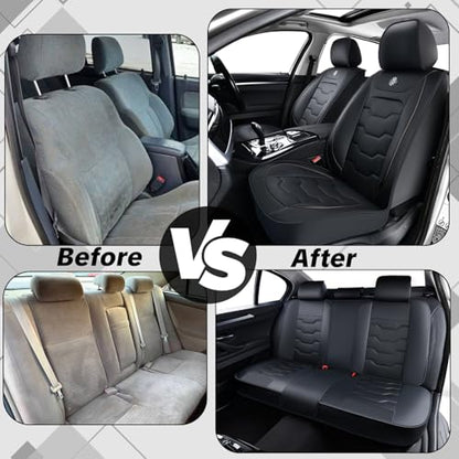 Black Car Seat Covers Complete Set, Universal Car Seat Covers for Cars, Premium Waterproof Leather, Protect & Upgrade Car Interiors, Airbag Compatible, Easy to Install & Clean Up - color: black