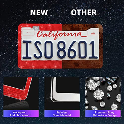 25PCS Bling Car Car Accessories Set,15 Inch Steering Wheel Cover,Shiny License Plate Frame,Center Console Cover and Rearview Mirror Set and Other Car Accessories(Red) - color: Red