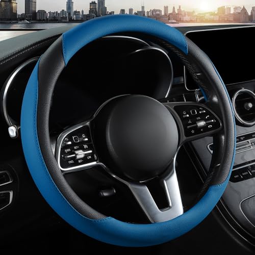 Car Steering Wheel Cover, Microfiber Leather Steering Wheel Cover Universal Fit 14.5-15 inch Anti-Slip Comfortable Breathable Car Wheel Protector for Men Women,Blue - color: Blue