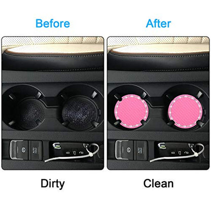 Bling Car Coasters, Wisdompro 2 Pack PVC Car Cup Holder Insert Coaster - Anti Slip Universal Vehicle Interior Accessories Crystal Glitter Cup Mats for Women and Men (2.75" Diameter, Pink) - color: Pink