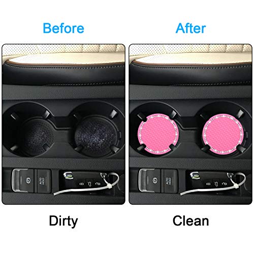 Bling Car Coasters, Wisdompro 4 Pack PVC Car Cup Holder Insert Coaster - Anti Slip Universal Vehicle Interior Accessories Crystal Glitter Cup Mats for Women and Men (2.75" Diameter, Pink) - color: Pink