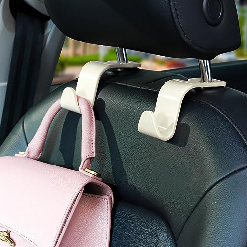 Soleebee 4 Pack Car Headrest Hook Universal Car Seat Hook Auto Hook Car Back Seat Hangers Storage Organizer (White) - color: White
