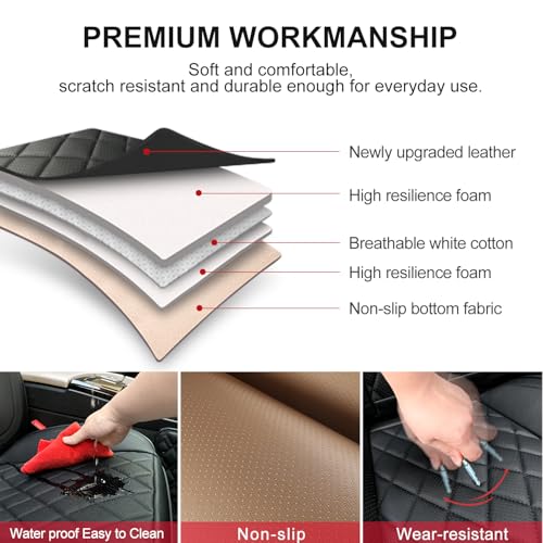 BEITK 2 Pack Leather Front Car Seat Covers,Universal Breathable Full Surround Leather Car Seat Cover Protector,Split Waterproof Luxury Auto Black Seat Cover Cushion for Sedan Cars Pick-up Trucks SUV - color: Seat Cover Front Pair Black