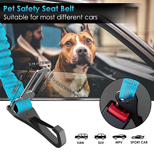 SlowTon Dog Seat Belt, Adjustable Dog Safety Belt Leash, 2 in 1 Latch Bar Attachment Dogs Car Seatbelt with Elastic Nylon Bungee Buffer, Reflective Nylon Belt Tether Connect to Dog Harness (Blue) - color: Blue