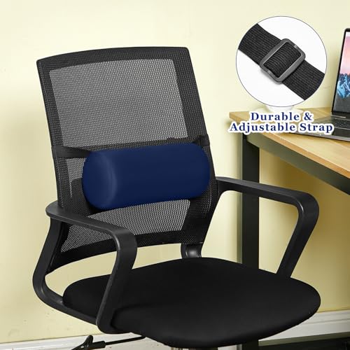 2 Pcs Lumbar Roll Support Pillow Low Back Lumbar Support Office Seat Cushion with Adjustable Strap and Washable Cover for Travel Gaming Chair Car Seat Pain Relief(Blue) - color: Blue
