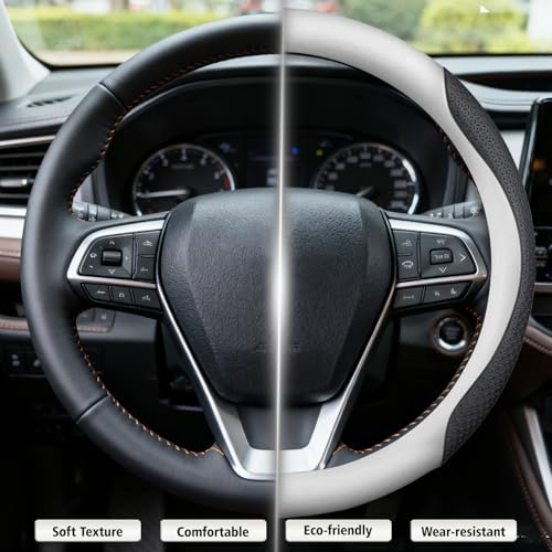 Customized Auto Steering Wheel Cover for Chevy 14.5-15 inches, Car Steering Wheel Cover for Chevrolet, Black and White - color: White-2