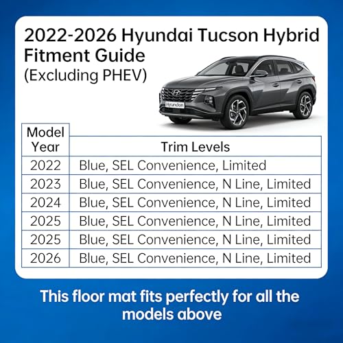 Binmotor-Floor Mats & Cargo Liner for 2022-2026 Hyundai Tucson Hybrid, All Weather Car Floor Mats, Cargo Trunk Mat Floor Liners Accessories - style: 2) Car Mats for Hyundai Tucson Hybrid (2022-2026)