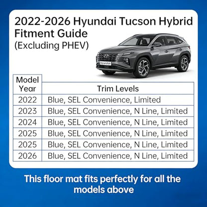 Binmotor-Floor Mats & Cargo Liner for 2022-2026 Hyundai Tucson Hybrid, All Weather Car Floor Mats, Cargo Trunk Mat Floor Liners Accessories - style: 2) Car Mats for Hyundai Tucson Hybrid (2022-2026)