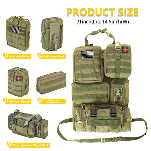 Universal Tactical Seat Back Organizer Vehicle Molle Panel Organizer Storage Bag with 5 Detachable Molle Pouch for All Vehicel Such as Jeep,Truck,SUV, Car, Ford,Chevy etc