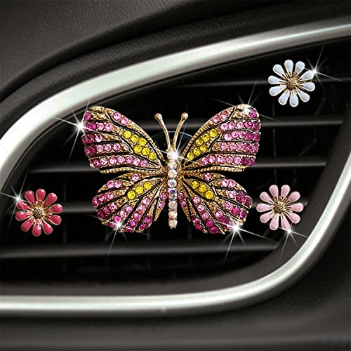 Bling Butterfly Car Clip Decor Interior，Cute Car Vent Clips Dashboard Decorations, Car Accessories Air Aromatherapy Vent Clip,Car Air Freshener Vent Clips, Rhinestone Car Accessories for Girls Womens Car Interior Decoration Cute Set (Pink Butterfly + 3 PC