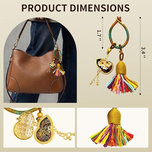 Handmade Tassel Keychain for Car Keys, Purse, Bag Charm Accessory, Bohemian Fringe Pendant Gift - color: Gilded Totem Square Charm