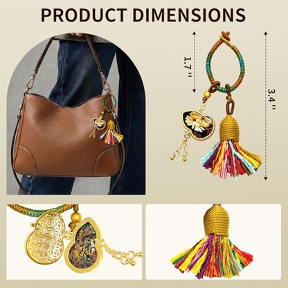 Handmade Tassel Keychain for Car Keys, Purse, Bag Charm Accessory, Bohemian Fringe Pendant Gift - color: Gilded Totem Square Charm