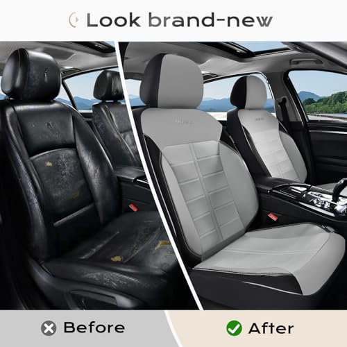 Coverado Front Seat Leather Covers, Full Leather Construction with Carbon Fibre Weave, Universal Fit for Most Cars SUV Trucks (Gray) - color: Gray, size: Front