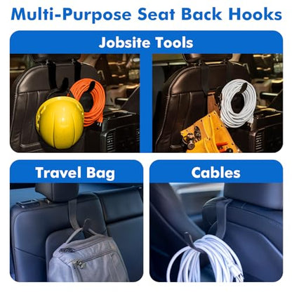 XL Hard Hat Holder for Truck, Heavy-Duty Headrest Hooks, Seat Back Organizer for Hard Hats, Bags & Gear, Universal Truck & Car Headrest Organizer, 2-Pack