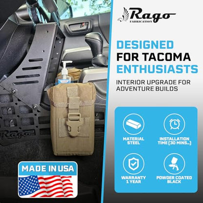 Rago Fabrication Center Console Molle Storage Panel Compatible with 3rd Gen Tacoma 2016-2023 - Pickup Interior Organizer, Modular Gear Mount System for Tablets & GPS - size: Tacoma 3rd Gen