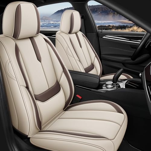 Front Seat Covers for Chevy Blazer EV 2024-2026, Leather Car Seat Protector, Bucket Seat Covers, Waterproof Car Seat Cushions, Stylish Full Coverage Car Seat Covers(Beige/Brown,2 Seat) - color: 2 Seat- Beige Brown, size: for Chevy Blazer EV