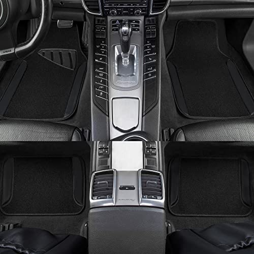 CAR PASS Waterproof Universal Fit Car Floor Mats, Faux Leather Car Carpet Mats, Black Car Mats with Anti-Slip Nibbs Backing & Driver Heel Pad Fit for SUV,Vans,sedans, Trucks,Set of 4pcs(All Black) - color: All Black