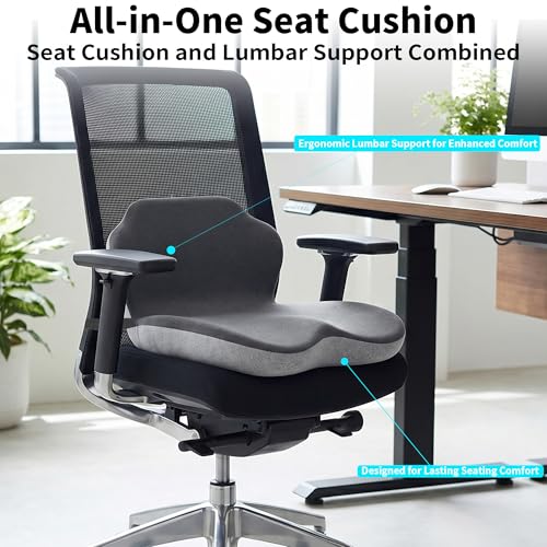 Truck Driver Seat Cushion Memory Foam L-Shaped Ergonomic Cushion for Office Chairs Comfort & Support for Long Sitting Memory Foam U-Shape Tailbone Relief + L-Shape Back Cushion - size: Dark gray+Light Gray