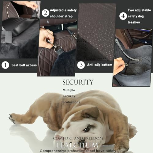 Lealchum Dog Booster Car Seat for Small/Medium Dogs,Ultra Soft Fabric Filling Memory Foam,Fully Detachable and Washable,Anti-Slip Base,3 Straps Easy to Install(Coffee,Medium) - color: Coffee