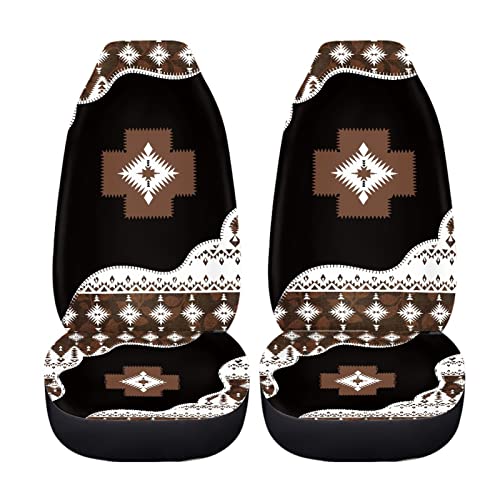 Dreaweet Boho Car Accessories Aztec Seat Covers for Cars SUV Trucks,Native American Indian Ethnic Tribal Geometric Pattern Car Seat Covers Front Seats Only,Brown Navajo Design - color: Brown Navajo Print