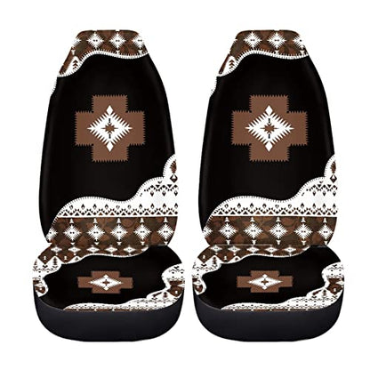 Dreaweet Boho Car Accessories Aztec Seat Covers for Cars SUV Trucks,Native American Indian Ethnic Tribal Geometric Pattern Car Seat Covers Front Seats Only,Brown Navajo Design - color: Brown Navajo Print
