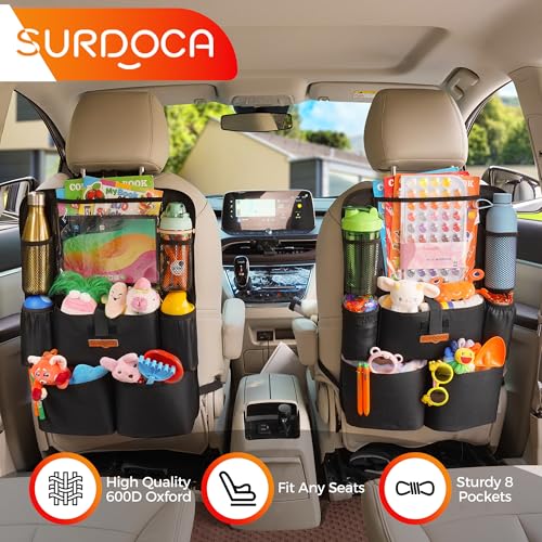 SURDOCA Car Organizers and Storage, Upgraded Car Seat Organizer with 11-inch Touch Screen Tablet Holder, Backseat Car Organizer with 8 Pockets, Car Seat Protector Road Trip Essentials for Kids - color: Black, size: 2pcs