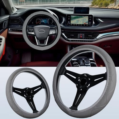 Elastic Steering Wheel Cover Gray Universal 14-15 inch Steering Wheel Covers Soft Microfiber Leather Breathable Anti-Slip Durable Car Accessories Fit for Suvs, Vans, Trucks - color: Gray02
