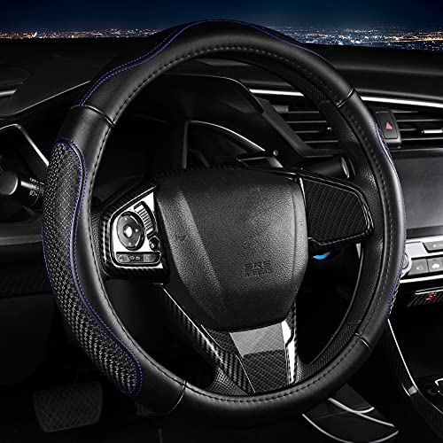 Leather Car Steering Wheel Cover 15 inch Universal Fit Microfiber Steering Wheel Cover Anti-Slip, Soft, Breathable, Full Surround Car Wheel Cover - color: Blue